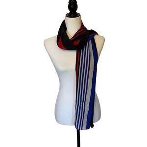 Vintage Yves Saint Laurent Foulards 100% Silk Scarf Striped Black Made in Japan